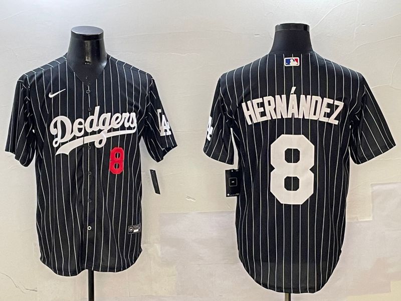 Men Los Angeles Dodgers #8 Hernandez Black Stripe Jointly Name 2025 Nike MLB Jersey style 10